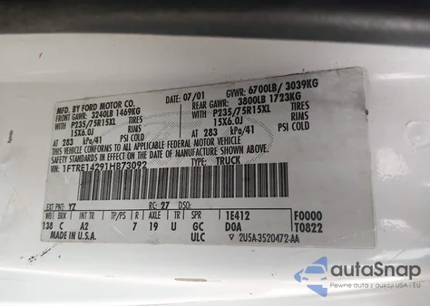 2001 Ford E-150 Commercial/Recreational из США, поврежденный, VIN 1FTRE14291HB73092